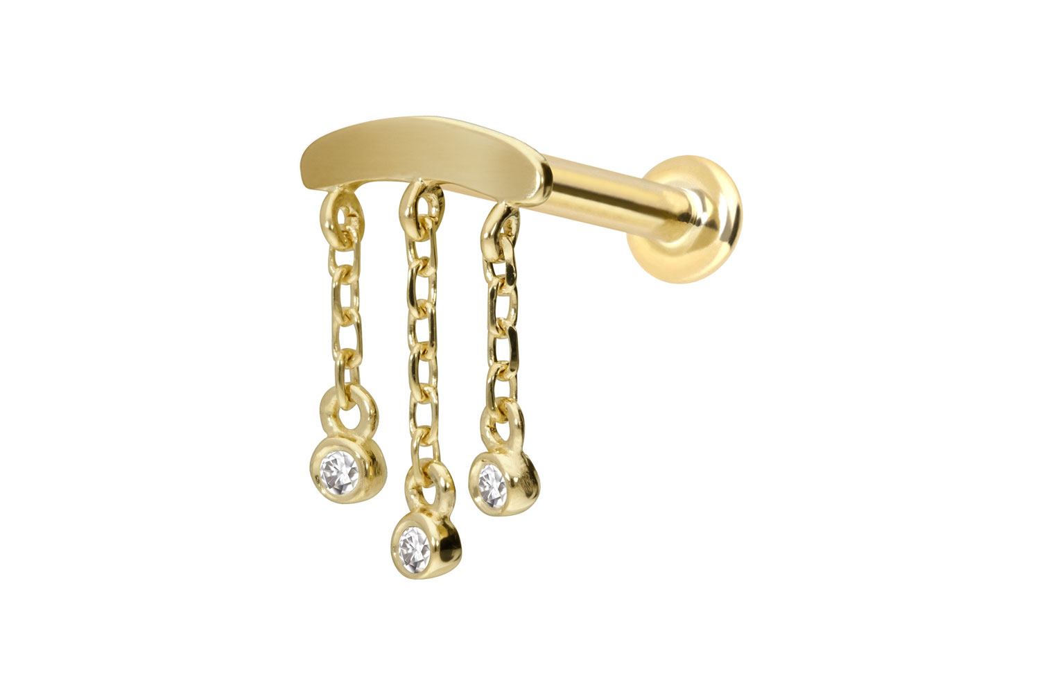 14 Karat Gold Labret Piercing mit Innengewinde MOISSANIT-WINDSPIEL
